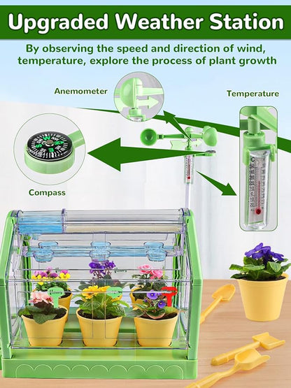Kids Growing Plant Kit, Lorvain Gardening Set for Kids Education Science Grow House Planting Kit with Compass Irrigation System Terrarium Kit Toddler Garden Set for Boys Girls