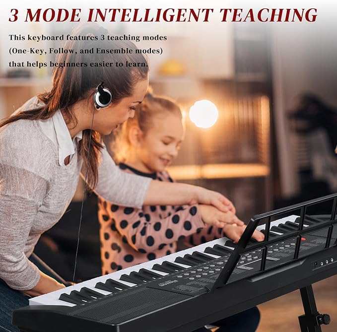 Ktaxon 61 Key Keyboard Piano Electric Keyboard, Electric Piano Set with Headphones, Microphone, Music Rest, Power Adapter, Piano Stand, Piano Bench and Manual (Full Size H Stand-Classic Black)