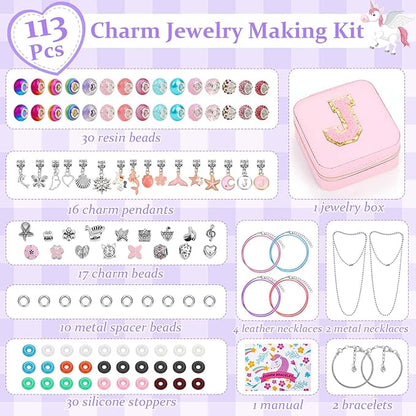 LifeisLuck Charm Jewelry Making Kit, DIY Bracelet Making for Girls, 110 Pcs Jewelry Beads for Girls Craft Gift with Jewelry Organizer Box for Girls Bracelet Maker (J)