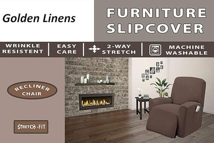 Golden linens One Piece Stretch Recliner Chair Furniture Slipcovers with Remote Pocket Fit Most Recliner Chairs (Chocolate)