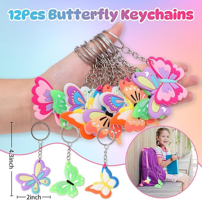 98 Butterfly Party Favors Fairy Birthday Party Supplies for Girls Kid Straw Bubble Wand Slap Bracelet Keychain Sticker Toy Gift Prize Goodie Bag Stuffer Butterfly Decorations Girl Party Favors