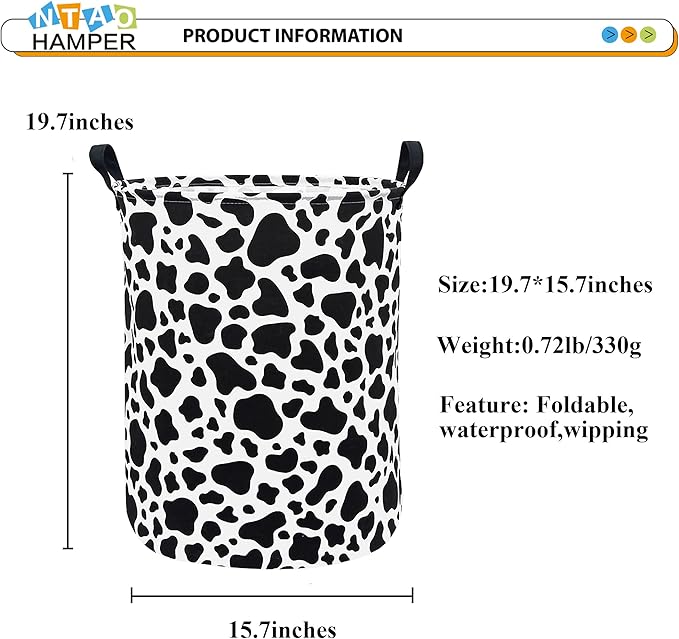 NTAOHAMPER Cow Laundry Basket,Collapsible Nursery Hamper,Waterproof Storage Bin with Handles for Bedroom,Room Decor,Gift Basket(Cow Stria)