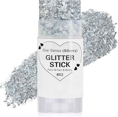 Silver Hair Glitter Stick,Cheer Body Face Glitter,Mardi Gras Outfit for Women,Rave Music Festival Singer Concert Accessories,Waterproof Halloween Cosplay Shimmer Makeup