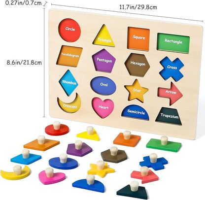 Shape Puzzles Wooden Puzzles for Toddlers, Peg Puzzle Educational Shape Sorter Toys Wooden Shape Board Puzzles, Preschool Learning Educational Toy for Baby Girls Boys
