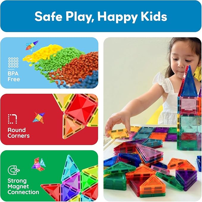 PicassoTiles Magnetic Tiles Building Blocks Mini Size Diamond Series Magnet Toys Travel Size On-The-Go Magnets Construction Sensory Toys Gifts Educational Set STEM Learning Kit Playset PTM40