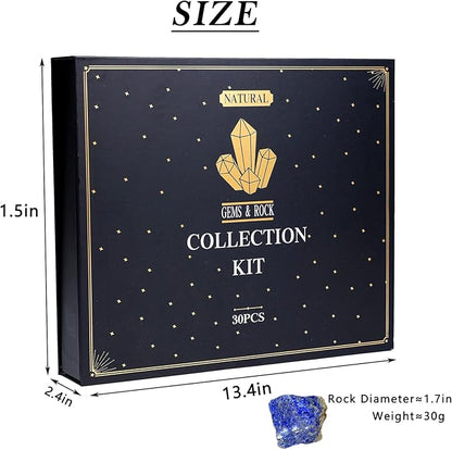 Rock Collection for Kids - 30 Pcs Rocks, Gemstones & Crystals Kit with Learning Guide,Mineral Education Set Geology Science STEM Toys, Earth Science Activity,Gifts for Boys & Girls
