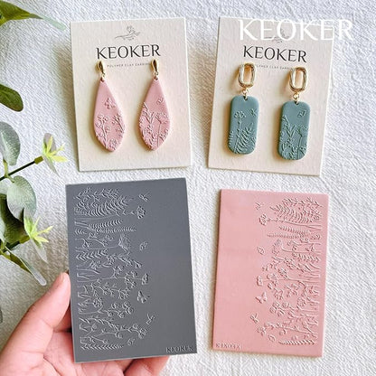 KEOKER Polymer Clay Texture Sheets Set, Works with Polymer Clay Cutter, Same Effect as Polymer Clay Texture Roller, Texture Sheets
