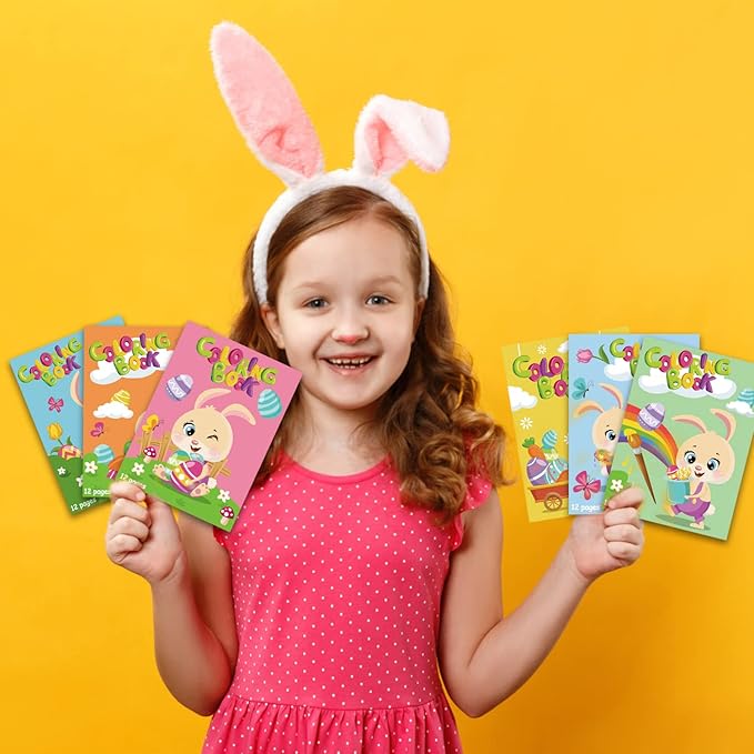 CCINEE 12 Pack Easter Coloring Books,Assorted Rabbits Painted Eggs Patterns Drawing Books for Easter Party Favors(6 Styles,144 Pages)…