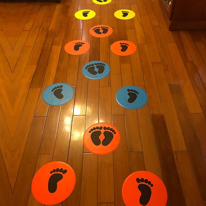 10inch Colorful Carpet Spot Flat Markers Feet Hands Twister Game for Classroom Home Indoor and Outdoor (Feet Set)