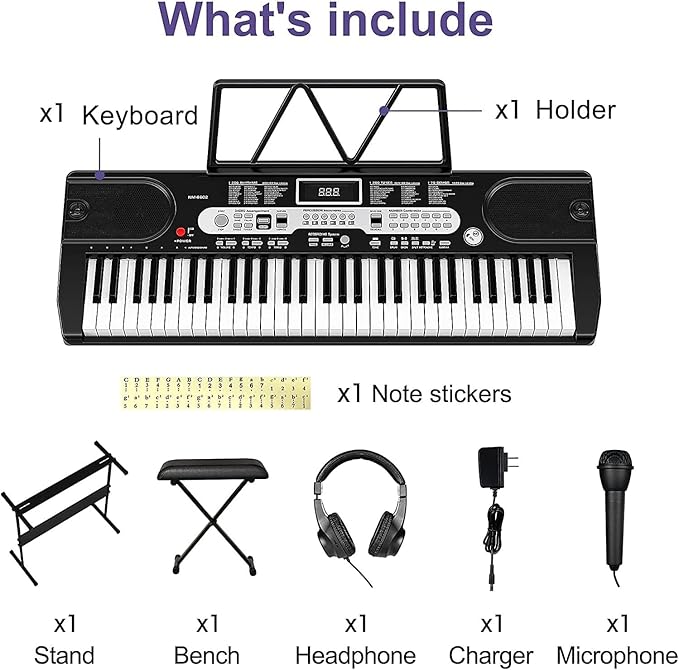 Senfot Kids Keyboard Piano 61 Key, Portable Electric Piano Keyboard, Sturdy Stand and Stool, With Headphones and Microphone, Carrying Bag for Easy Transportation, Perfect for Beginners and Kids Gift