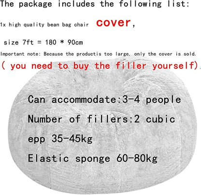 Giant Fur Bean Bag Cover (Cover only, no Filler) Living Room Furniture Big Round Soft and Fluffy Artificial Fur Bean Bag Lazy Sofa Bed Cover (7FT+New Light Gray)