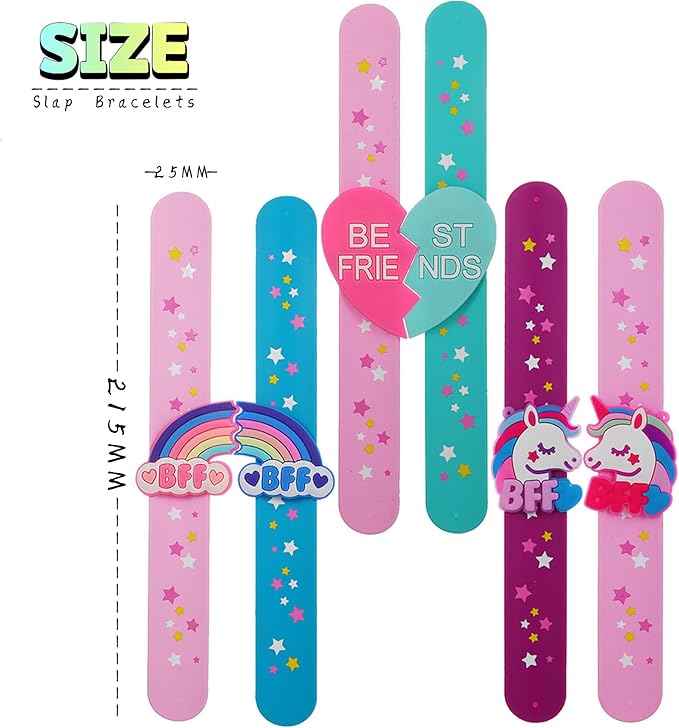 Friend Style Theme Slap Bracelets Party Favors-Cute Unicorn Rainbow Silicone Wristbands (6pack) for Boys & Girls Birthday Party Supplies
