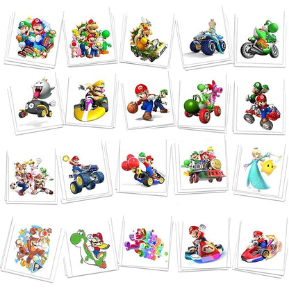 60 Pcs Cartoon Temporary Tattoos for Kids, Children's Temporary Tattoo Toys, DIY Sticker Arts, Mario Birthday Party Supplies Decorations Party Favors