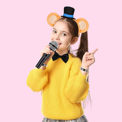 Kavoc 4 Pcs Rock Bear Ears Headband with Bow Tie Microphone Prop Wristband for Halloween Cosplay Dress up