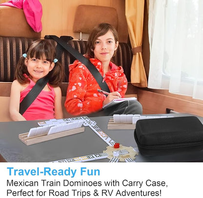 BATURU Double 12 Mexican Train Dominoes Set, Durable Dominos Set for Adults, 91 Dot Tiles with Carry Case, Fun Board Games for Adults & Family Game Night, Travel Games, Easter Basket Stuffers(4 Racks