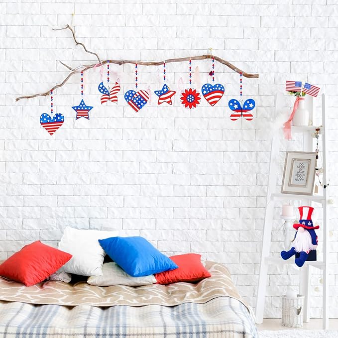 24 Sets Patriotic Suncatchers Ornaments Decorations DIY Window Paint Art Stickers Craft Kit American Star Heart Sun Catchers for Kids Classroom Patriotic 4th of July Activity Art Projects Party Favors