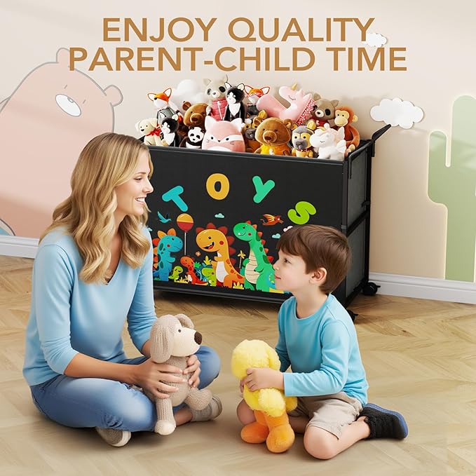 BBLIKE Toy Box for Kids - 200L Extra Large Toy Chest Storage with Wheels for Boys and Girls, Toy Organizer Bin for Stuffed Animals, Toy Basket for Bedroom, Nursery, Living Room, Playroom, Black