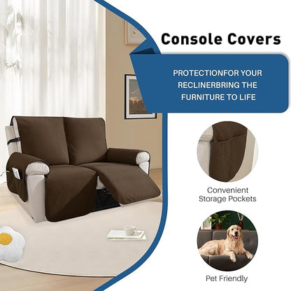 Easehomey 100% Waterproof Recliner Loveseat Covers Non-Slip Sofa Cover for Reclining Couch 2 Seat, Recliner Couch Cover Furniture Protector for Kids Pets with Elastic Band Two Pockets (Coffee, 2 Seat)