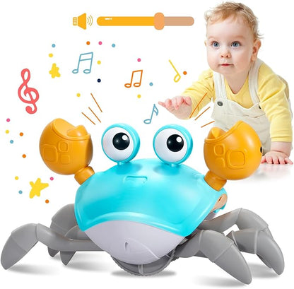 Plnmlls Crawling Crab Baby Toy,Tummy Time Toys,with Music and LED Light,Built-in Rechargeable Battery and Volume Can be Turned Off for 6-12 12-18 36 Months Walking Toddler Birthday Gift(Jade Green)
