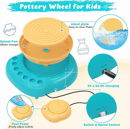 TingingYuli Pottery Wheel for Kids with Clay Kit - Arts and Crafts for Kids Ages 6-8 8-12, Complete Pottery Kit with Air Dry Clay and Painting Tools, Easter Christmas Birthday Gift for Boys Girls