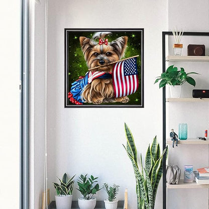 500 Piece Jigsaw Puzzle American Flag 4th of July Yorkie Yorkshire Terrier Dog Challenge Educational Game for Adults Animal Wooden Puzzles Floor Props Kid Gift Unzip Toy Home Decor