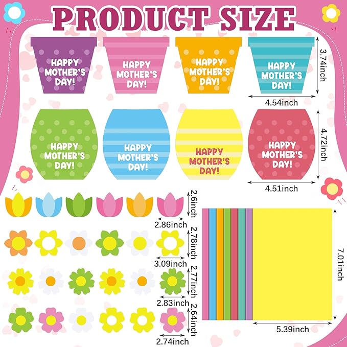 Geyee 16 Sets Mother's Day Greeting Card Kit for Kids Flower Pots Card Making Kit with Ribbon Happy Mothers Day DIY Art and Craft Projects Gifts for Kids Classroom Game Home Activities