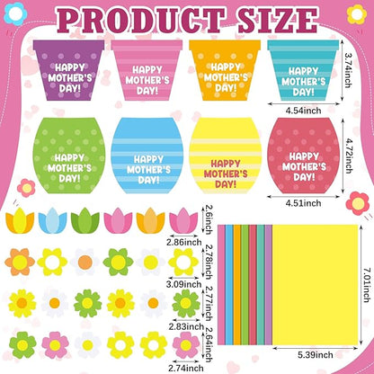 Geyee 16 Sets Mother's Day Greeting Card Kit for Kids Flower Pots Card Making Kit with Ribbon Happy Mothers Day DIY Art and Craft Projects Gifts for Kids Classroom Game Home Activities