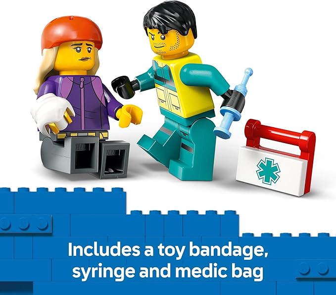 LEGO City Emergency Ambulance Toy - Building Sensory Toy for Kids, Boys and Girls, Ages 5+ - Educational, Learning Gift Idea for Birthdays and Holidays - Skateboarder and Driver Minifigures - 60451