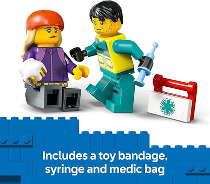 LEGO City Emergency Ambulance Toy - Building Sensory Toy for Kids, Boys and Girls, Ages 5+ - Educational, Learning Gift Idea for Birthdays and Holidays - Skateboarder and Driver Minifigures - 60451