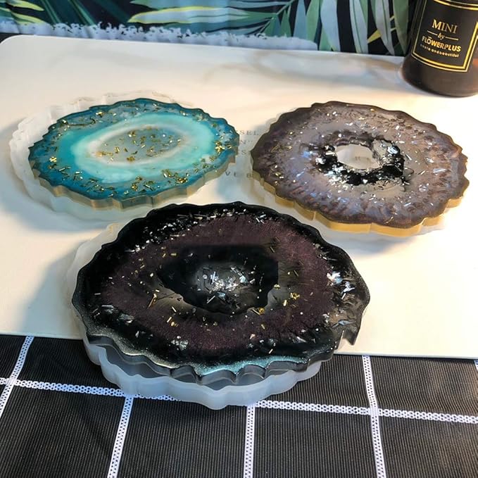 SENHAI 8Pcs Coaster Silicone Epoxy Resin Molds, Irregular Geode Coaster Resin Molds for DIY Crafts, Home Decoration, Making Agate Coasters Set