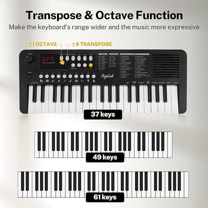POGOLAB MK1 37 Keys Kids Keyboard Piano, Mini Portable Multi-Function Piano with Excellent Sound Quality, Built-In Speaker & LED Display, Small Electric Music Keyboard Gift for Beginners (Black)