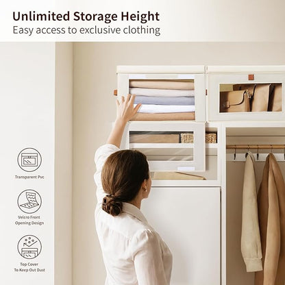 Homsorout Small Fabric Storage bins - Collapsible Storage Bins with Open Window, 3 Pack Closet Baskets for Shelves, Stackable Decorative Boxes for Home, Dorm, Beige, 13.7"x 9.8" x 9.8"