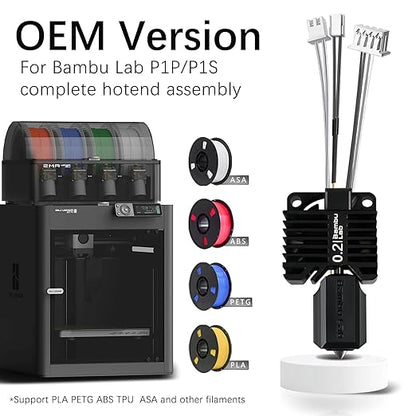 Original Bamboo Lab X1/X1C Hotend Assembly Complete with Stainless Steel 0.2mm Nozzle,Ceramic Heater, Thermistor, Cooling Fan for X1 Series 3D Printer Extruder Heating Block Replacement