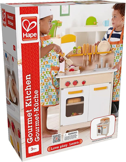Hape Gourmet Kitchen Kid's Wooden Pretend Play Kitchen Set |Sink, Stove, Baking Oven, Cabinet, Turnable Knobs & Spice Shelf