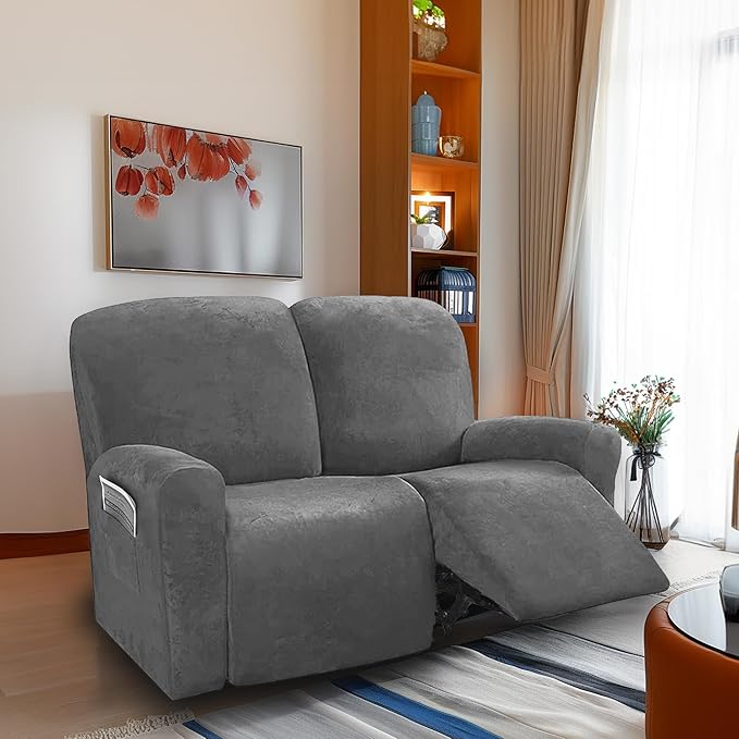 NORTHERN BROTHERS Stretchy Recliner Chair Covers, Velvet Recliner Covers, Lazy Boy Chair Cover (Light Grey, loveseat)