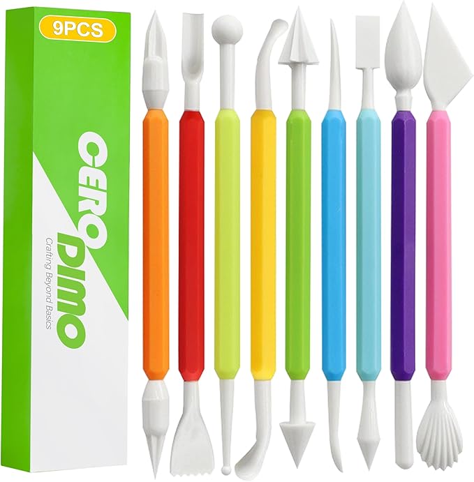 CeroDimo 9 Pack Clay Sculpting Tools Set Double End Pottery Modeling Tools Clay Carving and Shaping Tools Air Dry Clay Tool Kit for DIY Craft Projects Polymer Clay Tools Assorted Colors