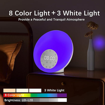 ANTDALIS Sunrise Alarm Clocks White Noise Sound Machine with 26 Soothing Sounds, 7 Night Lights, Wake Up Light Alarm Clock for Bedrooms, Heavy Sleepers, Baby, Kids, Dual Alarms, Sleep Timer, Snooze