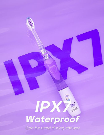 SEAGO Kids Electric Toothbrush with 2 Mins Brushing Timer and 8 Replacement Bursh Heads,Rainbow LED Light Make Brushing Fun, Blue Color Boys Battery Powerd Toothbrush for 4-12 Years Old