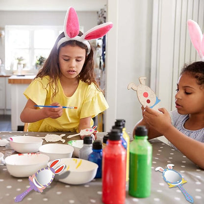 9 Pack Easter Bunny Craft for Kids Decorate You Own Bunny Mirrors for Girls DIY Coloring Hand Mirror for Wooden Easter Craft Project Easter Hunt Gifts
