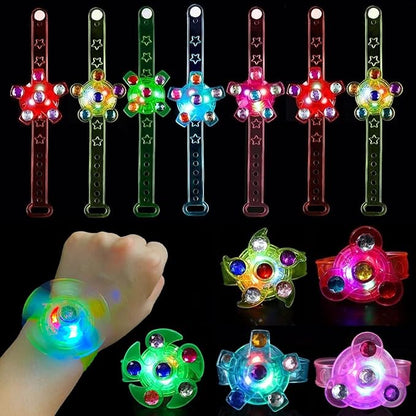 25 Pack LED Light Up Fidget Spinner Bracelets Favors For Kids 4-8 8-12,Glow in The Dark Party Supplies,Birthday Gifts,Treasure Box Toys for Classroom,Carnival Prizes,Pinata Goodie Bags Stuffers