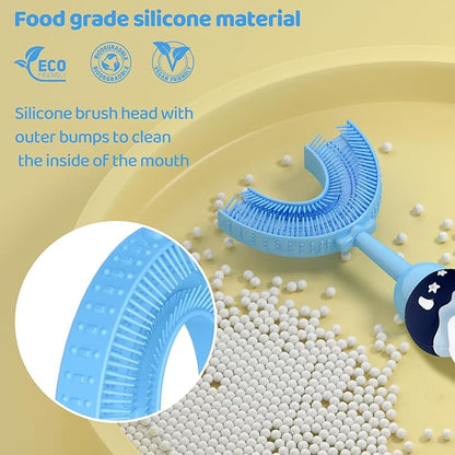 Toddler U-Shaped Toothbrush for 2-6 Years, Training Toothbrush, Kids Toothbrush, Food Grade Soft Silicone Brush Head, 360° Oral Teeth Cleaning Design for Kids, U-Shape Toothbrush for Kids (Blue)