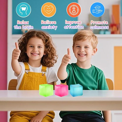 3Pcs Stress Cube Squishy Toys, Slow Rising Ice Cube Stress Balls, Sensory Fidget Toys for Anxiety Relief, Sensory Ice Cube Gel Filled Squishy Ball Toys for ADD/ADHD Kids Adults(Blue, Green, Pink)