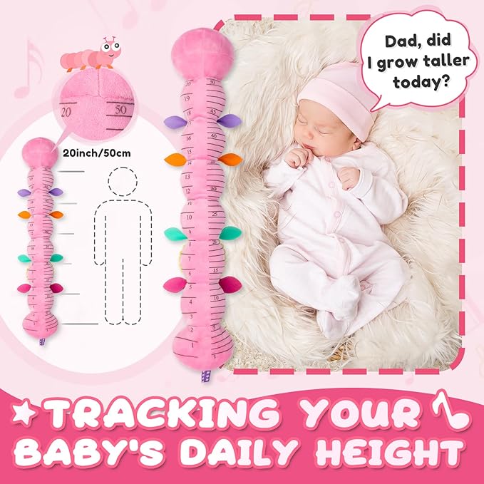 AWOTOY Baby Toys 0-6-12 Months,Infant Musical Stuffed Animals Activity Toys with Muti-Sensory Crinkle,Rattles,Baby Girl Toys Gifts for Newborn Tummy Time,Caterpillar,Pink