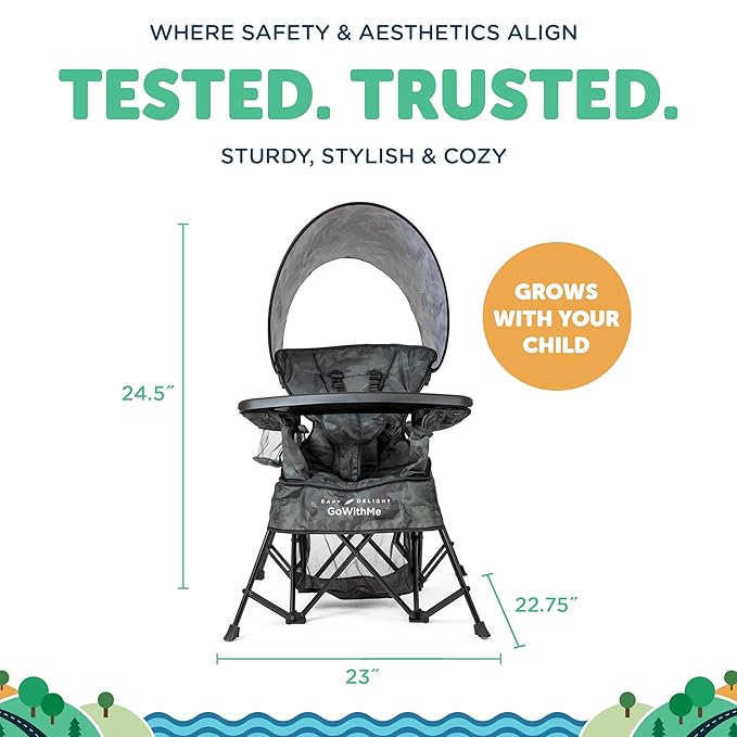 Baby Delight Go with Me Venture Portable Chair | Indoor and Outdoor | Sun Canopy | 3 Child Growth Stages | Carbon Camo