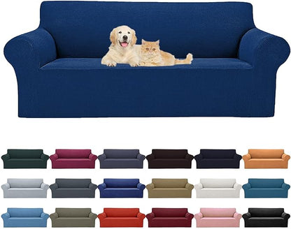 2025 New Stretch Sofa Slipcovers Couch Cover for 3 Cushion Furniture Protector Sofa Covers with Elastic Bottom Jacquard Fabric Small Checks for Pets, Kids -Sofa, Classic Blue