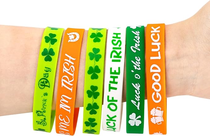 Moon Boat 74PCS St. Patrick's Day Shamrock Rubber Wristbands Bracelets - Party Favors Supplies Gifts Decorations, 6 Styles
