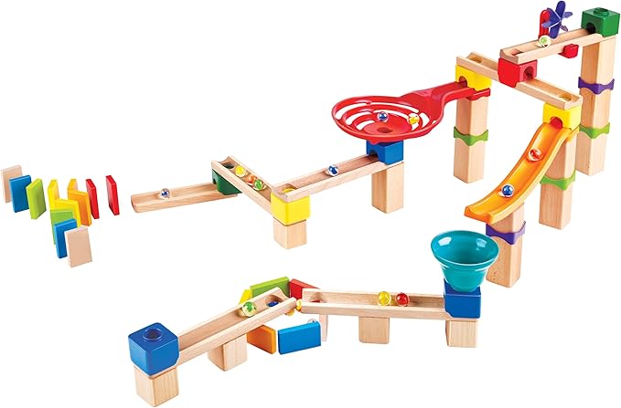 Hape Marble Run Race Track | Wooden DIY Marble Run Set with Dominoes, STEAM Educational Learning Toy, 81 Pieces, for Kids 3 Years+
