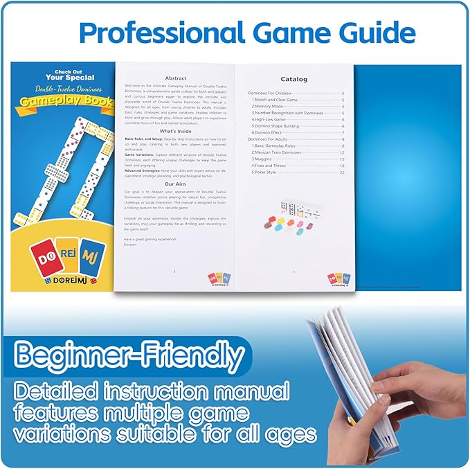 Mexican Train Dominoes Set with 8 Wooden Racks, Double 12 Colored Dot Dominoes with Update Hub, Travel Domino Train Game with 91 Tiles and Portable Carry Case, Family Board Team Games