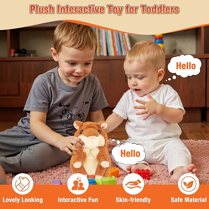 Talking Hamster - Toddler Stuffed Animal Toys for Boys Girls 2 3 4 5 6 Year Old - Repeats What You Say - Interactive Plush Sensory Companion Toy for Kids Easter Basket Stuffers Birthday Gifts
