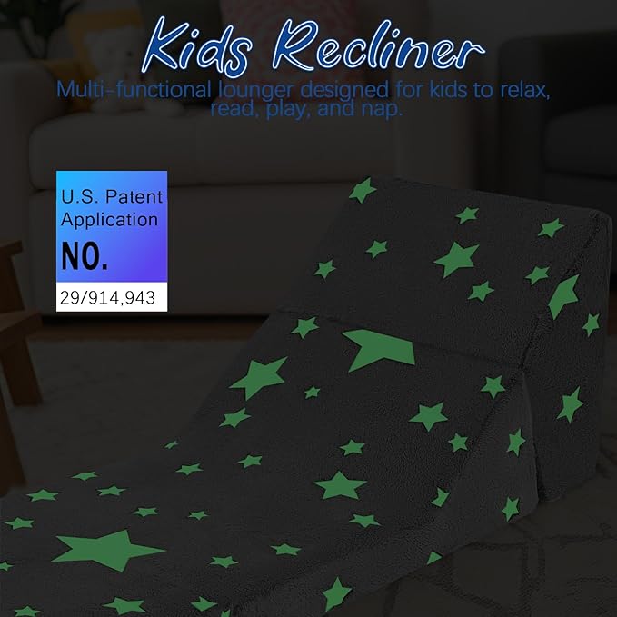 MeMoreCool Toddler Couch Fold Out Sofa Bed, Kids Lounge Chair Foldable Floor Lounger, 3-in-1 Folding Children Chair Bed, Pull Out Recliner for Toddlers 1-6, Star